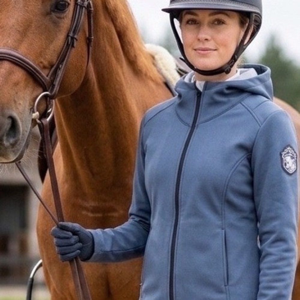 Irideon Riding Wear Hooded Fleece Jacket Women Medium Blue Equestrian Stablewear